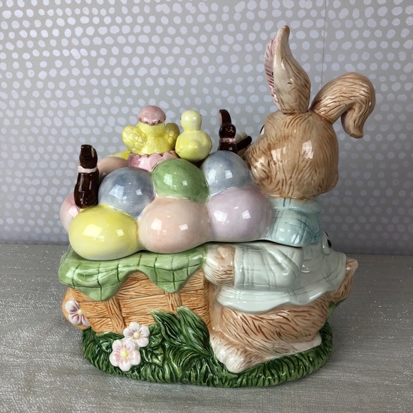 SOLD Easter Bunny Selling Eggs Cookie Jar - Picture 2 of 9